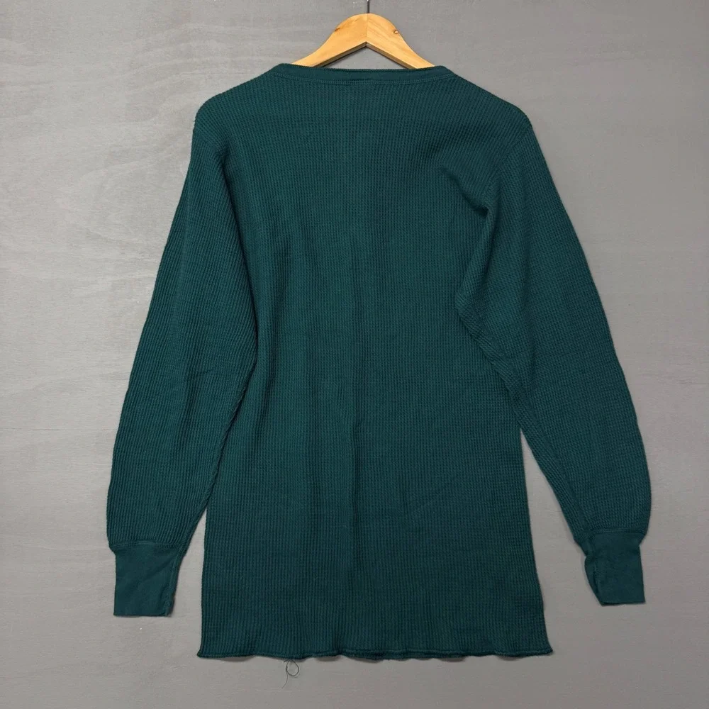 Vintage Greatland Thermal Henley Shirt Green‎ Waffle Knit Long Sleeve Large